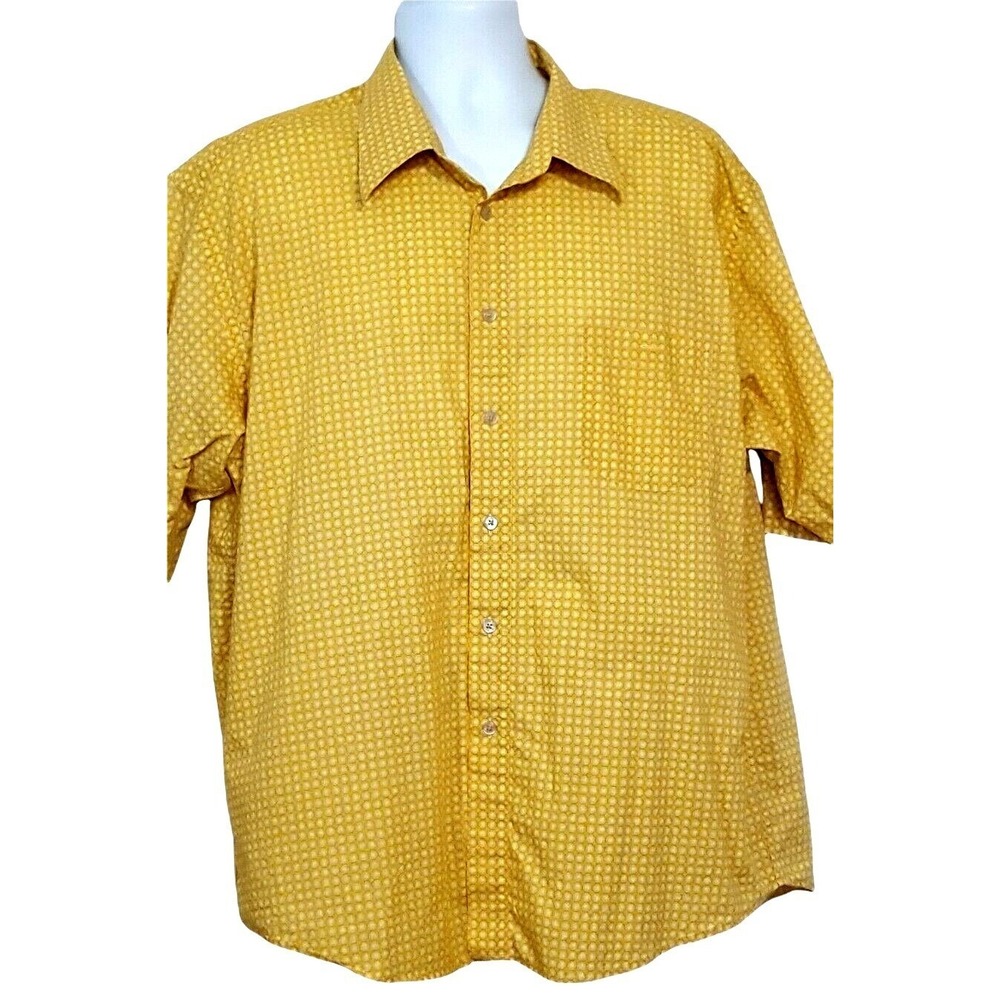 Cotton Reel Mens XXL Shirt Button Front Short Sleeves Yellow Geometric Cotton